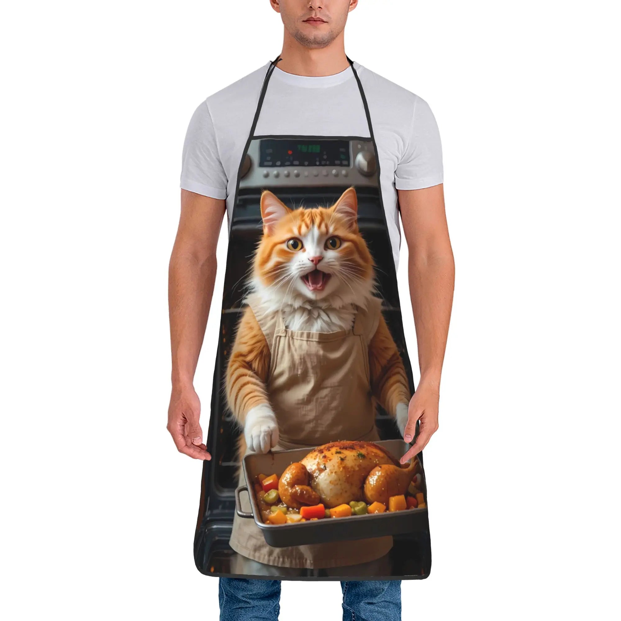 Gangsta Chef Cat Cooking Chicken Leg Apron  Barbecue Manicure Kitchen Accessories Cute Household Aprons without Pocket