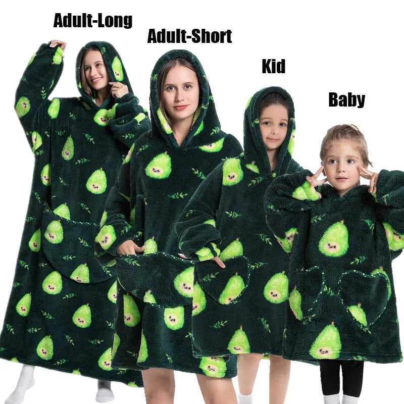 Winter Extra Long Hoodies for Women Homewear Adult Cartoon Sweatshirt Big Pocket Pullover Soft Cosy Wearable Oversized Blankets