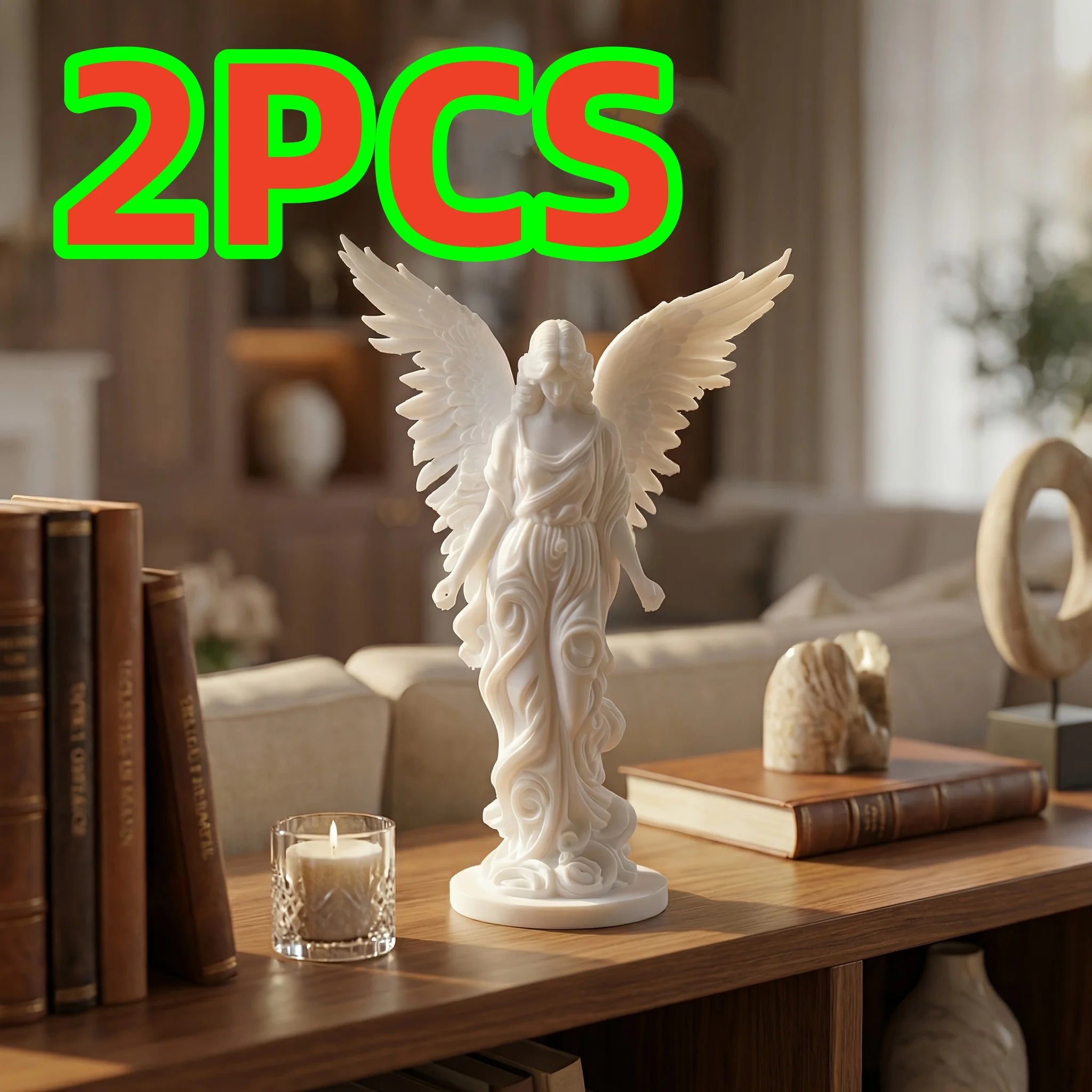 2-Piece Set of White Angel Statues, 3D Printed Ornaments, High-Quality European-Style Angel Creative Gifts, Desktop Decorations, Classic Desktop Decor and Gifts