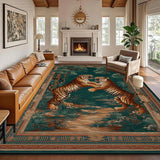 Green Retro Tiger Carpet Traditional Floral Short Velvet Living Room Big Size Rug Soft Non-slip Washable Bedroom Patio Floor Mat
