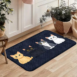 Cat Stripe Cartoon Kitchen Mats Non-Slip Runner Rugs with Playful Cat for Home, Bathroom, and Laundry Room Decor, Bathroom Decor