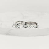 silver 4-leaf pearl clover adjustable anxiety ring