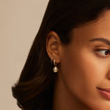 Gold Huggie Pearl Drop Earrings