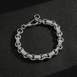 SILVER 10MM GYPSY LINK WITH STONES BELCHER BRACELET WITH ALBERT CLASP