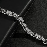 SILVER 10MM GYPSY LINK WITH STONES BELCHER BRACELET WITH ALBERT CLASP