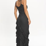 Nevaeh Polka Dot Ruffle Maxi Dress - Black