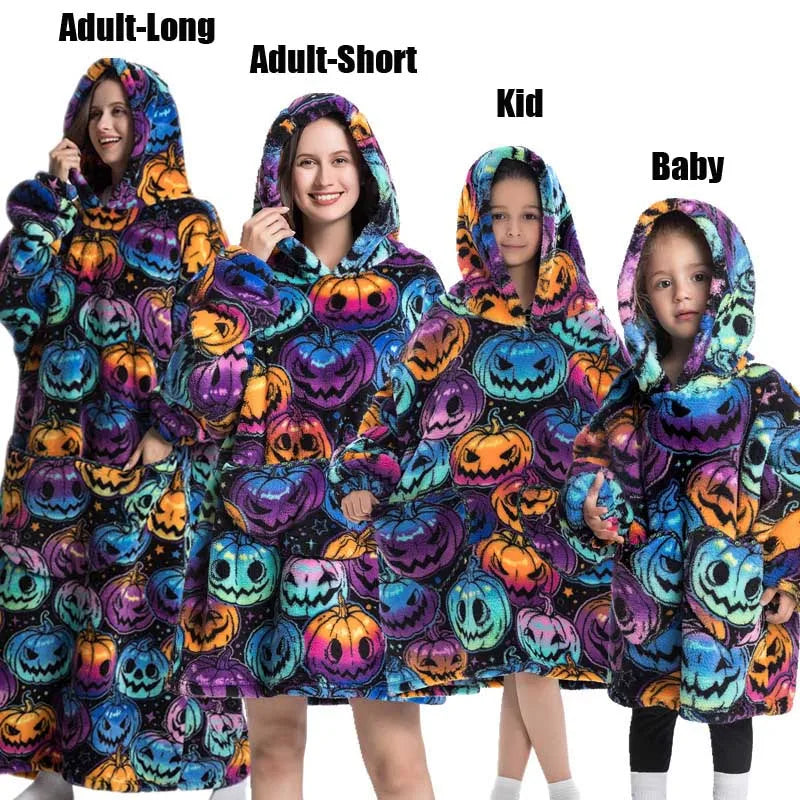 Winter Extra Long Hoodies for Women Homewear Adult Cartoon Sweatshirt Big Pocket Pullover Soft Cosy Wearable Oversized Blankets