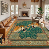 Green Retro Tiger Carpet Traditional Floral Short Velvet Living Room Big Size Rug Soft Non-slip Washable Bedroom Patio Floor Mat