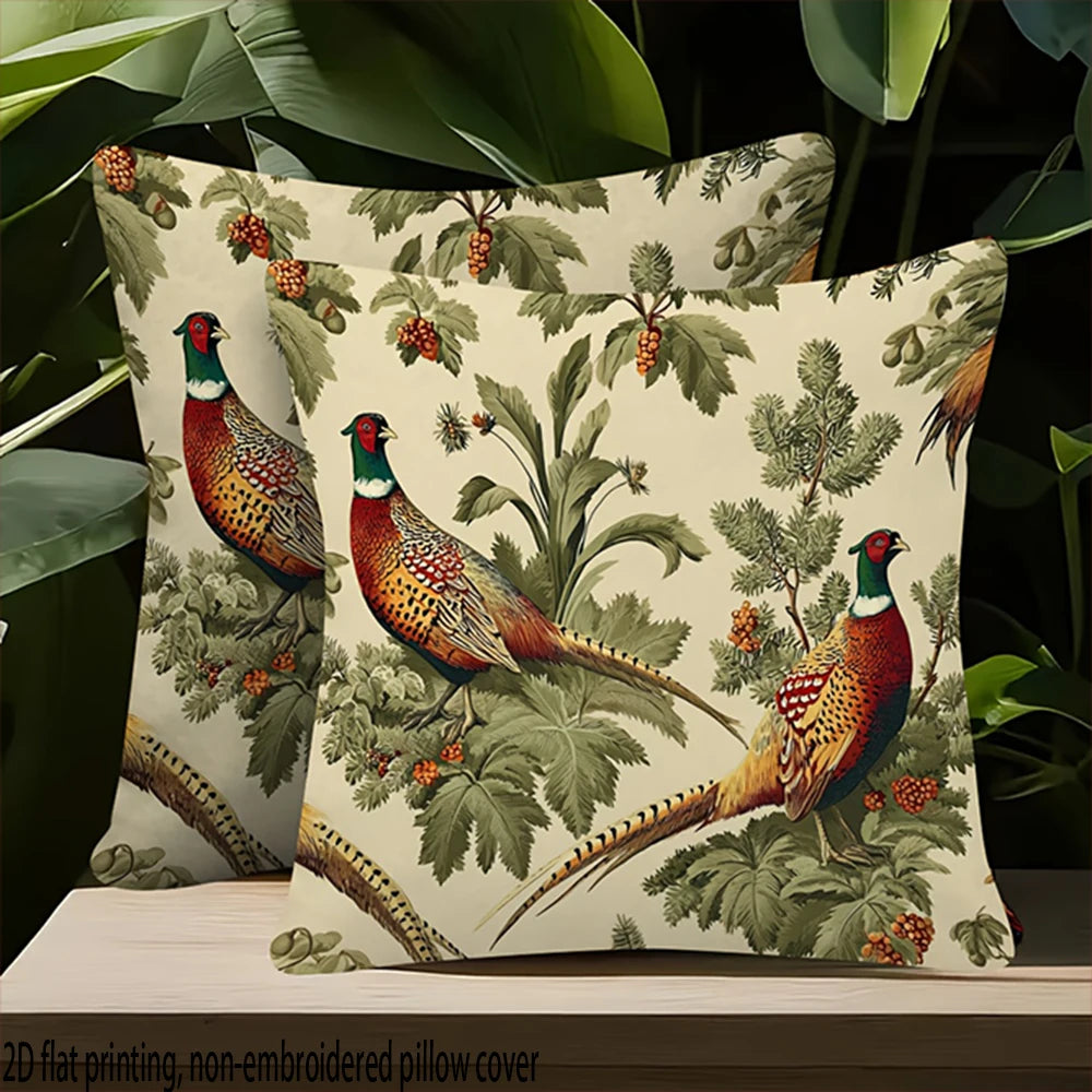2D Flat-2pack Vintage Pheasant Pillow Covers , Suitable for, bedroom, sofa decoration, excluding pillow fillers.