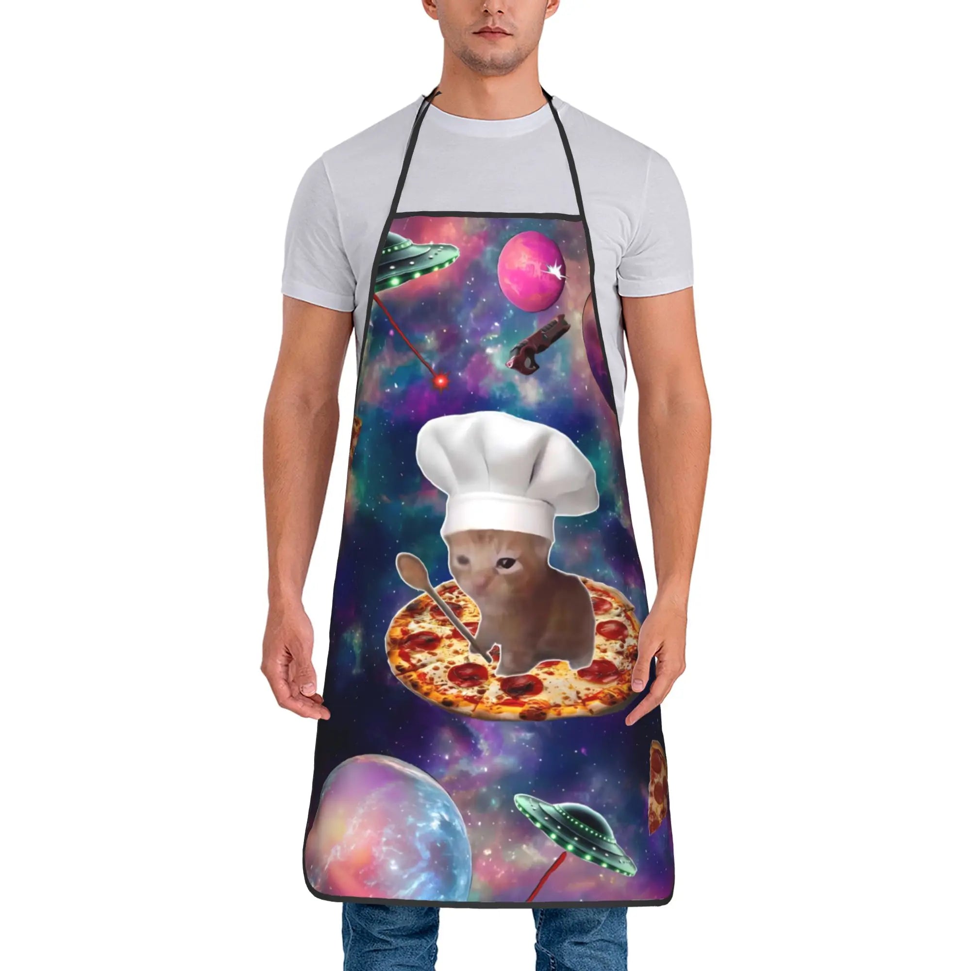Gangsta Chef Cat Cooking Chicken Leg Apron  Barbecue Manicure Kitchen Accessories Cute Household Aprons without Pocket
