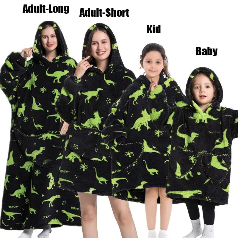 Winter Extra Long Hoodies for Women Homewear Adult Cartoon Sweatshirt Big Pocket Pullover Soft Cosy Wearable Oversized Blankets