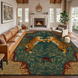 Green Retro Tiger Carpet Traditional Floral Short Velvet Living Room Big Size Rug Soft Non-slip Washable Bedroom Patio Floor Mat