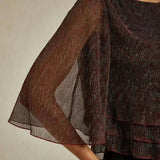 Metallic Pleated Chiffon Asymmetrical Layered Blouse
