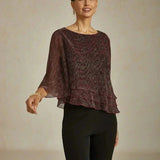 Metallic Pleated Chiffon Asymmetrical Layered Blouse