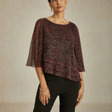 Metallic Pleated Chiffon Asymmetrical Layered Blouse