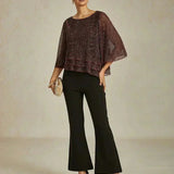 Metallic Pleated Chiffon Asymmetrical Layered Blouse