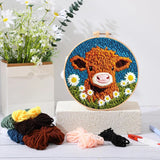 CHENISTORY Diy Punch Needle Embroidery Starter Kits For Beginner Cartoon Cute Animals Poking Embroidery Yarn Painting Arts