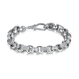 SILVER 10MM GYPSY LINK WITH STONES BELCHER BRACELET WITH ALBERT CLASP