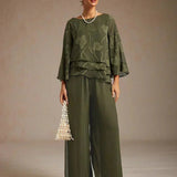 Straight Leg Pant With Chiffon Split Leg Overlay