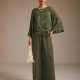 Straight Leg Pant With Chiffon Split Leg Overlay