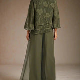 Straight Leg Pant With Chiffon Split Leg Overlay