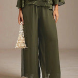 Straight Leg Pant With Chiffon Split Leg Overlay