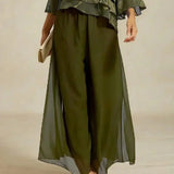 Straight Leg Pant With Chiffon Split Leg Overlay