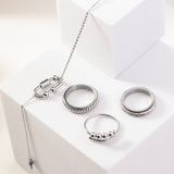 silver 4-bead adjustable anxiety ring