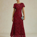 Rosette Lace A-Line Gown with Sequin Embellishment
