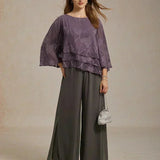 Straight Leg Pant With Chiffon Split Leg Overlay