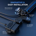 Suction cup mount, stop switch and OBD power connector