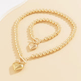 2pc Beaded Heart Pendant Bracelet and Necklace Set