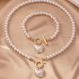 2pc Beaded Heart Pendant Bracelet and Necklace Set