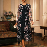 Mesh Lace Embroidered Floral Dress Set