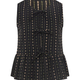 Black Floral Tie Front Peplum Top