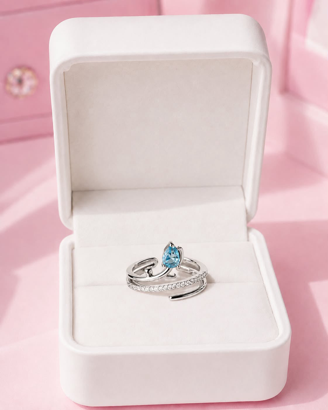 Blue tulip ring in silver