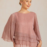 Metallic Pleated Chiffon Asymmetrical Layered Blouse
