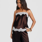 Brown Satin Lace Mix Cami Top