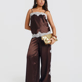 Brown Satin Lace Mix Trousers