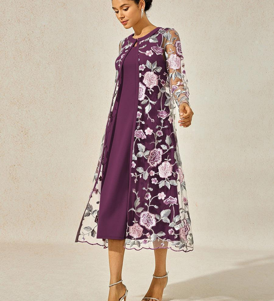 Mesh Lace Embroidered Floral Dress Set