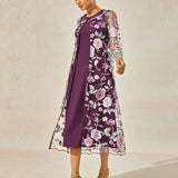 Mesh Lace Embroidered Floral Dress Set