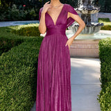 Astrid Gown - Draped Cap Sleeve Shimmer Chiffon Dress