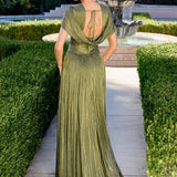 Astrid Gown - Draped Cap Sleeve Shimmer Chiffon Dress