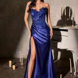 Leslie Gown – Strapless Floral Beaded Evening Dress