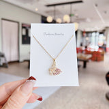 Gold crystal swan necklace, pink ombre