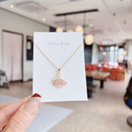 Gold crystal swan necklace, pink