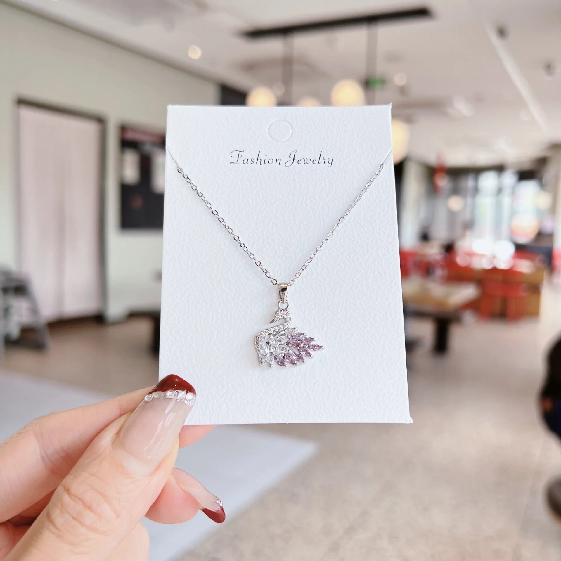 Silver crystal swan necklace, lilac