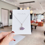 Silver crystal swan necklace, purple