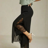 Straight Leg Pant With Chiffon Split Leg Overlay