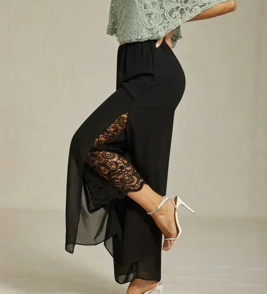 Straight Leg Pant With Chiffon Split Leg Overlay